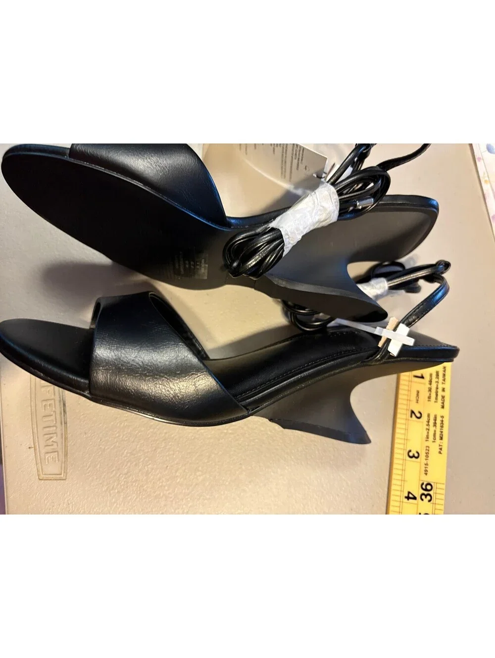 The Drop Phoenix Black Leather Heeled Sandals Size 8
